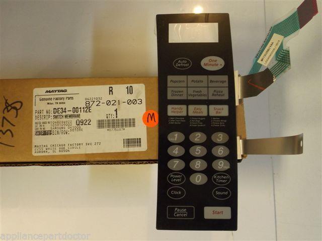 Maytag Microwave DE34-00112E Switch Membrane BLACK NEW IN BOX Maytag Microwave DE34-00112E Switch Membrane BLACK NEW IN BOX